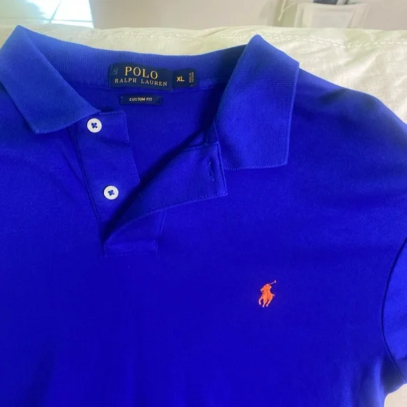 Ralph Lauren Polo Shirt with orange Logo XL Royal Blue custom - Picture 2 of 13
